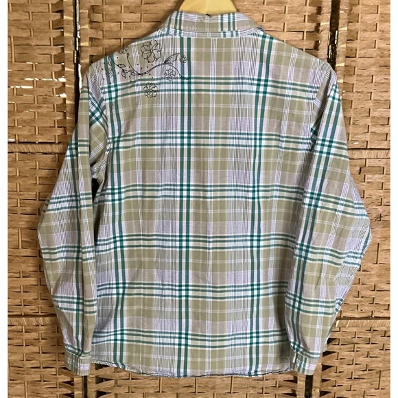 Cabela's Womens L Plaid Western Shirt Embroidered Floral Long Sleeve - Picture 4 of 7
